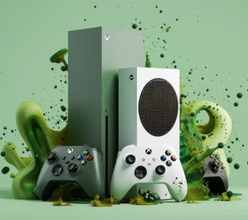 Xboxes with controllers, xbox game pass